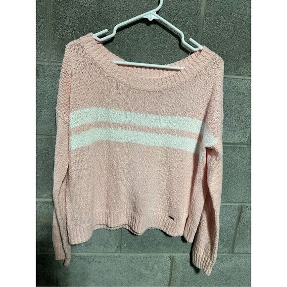 Hollister Pullover Sweater with White Stripes Women Jumper Pink Medium - Picture 1 of 3